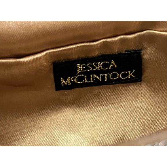 Jessica McClintock Glitter & Shine Evening Clutch Handbag Gold Satin Lining - Picture 9 of 12